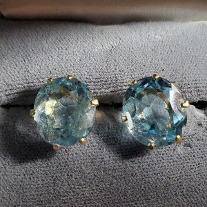 Stunning Estate Blue Topaz Earrings 14k Gold